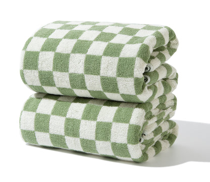 Checkered Bath Towels - 100% Cotton, Super Soft & Absorbent, Fade-Resistant, Cozy, and Perfect for Gifting (2 Towels)